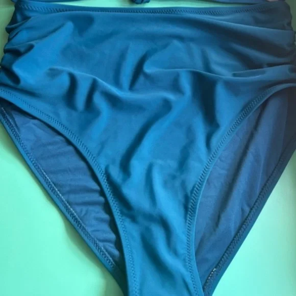 NWT Tempt Me Teal Vintage Swimsuit Retro Halter Ruched High Waist Bikini Set - Picture 15 of 16